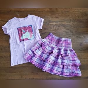 KIDPIK Girls 10 Flippy Sequin Tee and plaid skirt